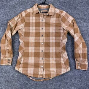 Prana Womens Small Brown Plaid Corduroy Snap Insulated Long Sleeve Shirt Outdoor